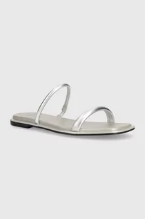 Klapki i japonki damskie - Calvin Klein klapki skórzane FLAT SLIDE MET damskie kolor srebrny HW0HW02128 - grafika 1