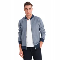 Bluzy męskie - Bluza męska bomberka z dzianiny pique granatowa Ombre OM-SSZP-0238 V2 r M - miniaturka - grafika 1