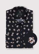 Koszule męskie - Granatowa koszula męska w wyraziste kwiaty - miniaturka - grafika 1