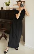 Sukienki - Sukienka maxi z dekoltem i elastyczną talią czarna B264, Kolor czarny, Rozmiar L, BE - Primodo.com - miniaturka - grafika 1