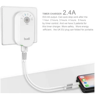 Budi - Składana ładowarka sieciowa z timerem 2x USB (Biały) - Ładowarki do telefonów - miniaturka - grafika 2