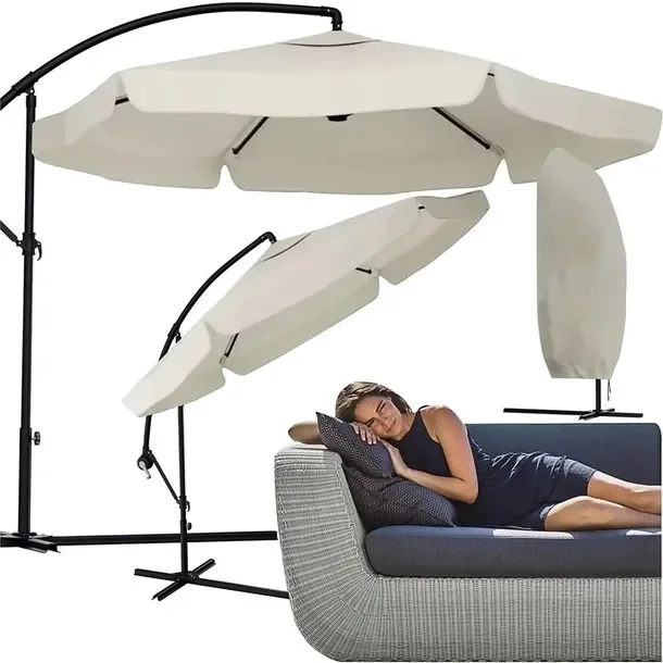 Parasol Ogrodowy Duży Składany 350cm Z Wysięgnikiem Kremowy + Pokrowiec