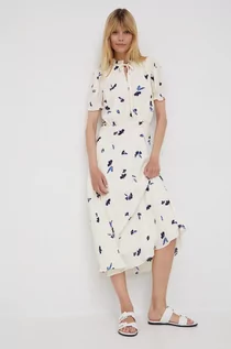 Sukienki - Ralph Lauren Lauren Lauren sukienka kolor beżowy midi rozkloszowana - grafika 1