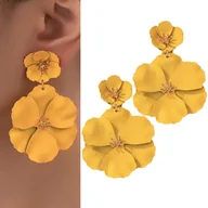 Kolczyki - Żółte kolczyki z kwiatami na lato złote wiszące wyjściowe efektowne LEKKIE - miniaturka - grafika 1