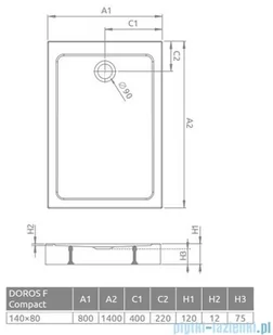 Radaway Doros F Compact Stone brodzik 140x80 biały SDRFP1480-05-04S - Brodziki prysznicowe - miniaturka - grafika 2
