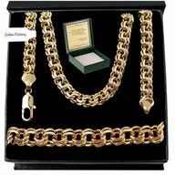 Łańcuszki - Złoty Łańcuszek Męski Garibaldi + Bransoleta / Komplet Szeroki Gruby+Grawer - miniaturka - grafika 1