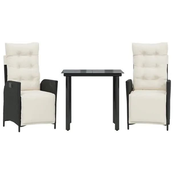 Zestaw Mebli Ogrodowych Rattan PE Czarny, Stół 80x80x74 cm, Krzesła 57x6