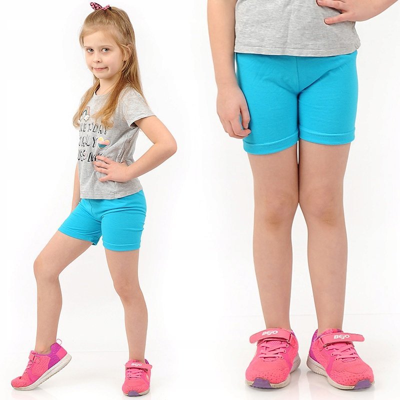 Krótkie spodenki Legginsy 1/2 Kolarki Dziecięce Getry Szorty Turkusowe 140