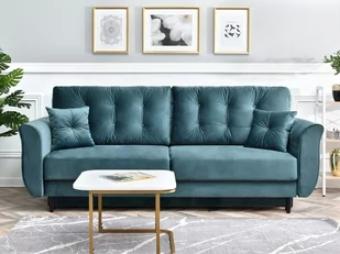 Nowoczesna Sofa Z Wygodną Funkcją Spania Lanti Morski Welur - Sofy i kanapy - miniaturka - grafika 1