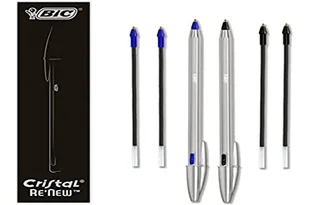 BIC Cristal Re'New Gift Box, metalowy długopis do wielokrotnego ładowania, kolor niebieski i czarny, 2 długopisy + 4 wkłady, długopisy na prezenty, szkoła i biuro - Długopisy - miniaturka - grafika 1