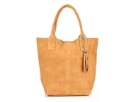 Torebki damskie - Vera Pelle, torebka skórzana zamszowa, L82, odcienie beżu i brązu - miniaturka - grafika 1