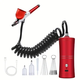 TEMU Zestaw aerografu z kompresorem, automatyczny ręczny aerograf z przedłużką, dysza 0.3mm, przenośny aerograf na baterie, odpowiedni do malowania, - Pozostałe akcesoria kosmetyczne - miniaturka - grafika 1