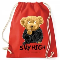 Plecaki worki - Worek Plecak Czerwony STAY HIGH FOCUSED Do Szkoły Modne Wzory - miniaturka - grafika 1