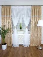 Firany - Firanka z zasłonami-komplet złoty, gotowe komplety na taśmie do pokoju - miniaturka - grafika 1