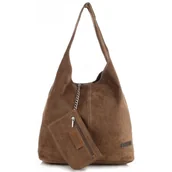 Torebki damskie - Oryginalne Torby Skórzane XL VITTORIA GOTTI Shopper Bag z Etui Ziemista - miniaturka - grafika 1