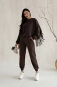 Spodnie sportowe damskie - Czekoladowy Dres Komplet Bluza Oversize Frędzle Spodnie Jogger MODNY - miniaturka - grafika 1