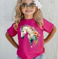 Koszulki dla dziewczynek - Różowa koszulka z koniem dla dziewczynki - miniaturka - grafika 1
