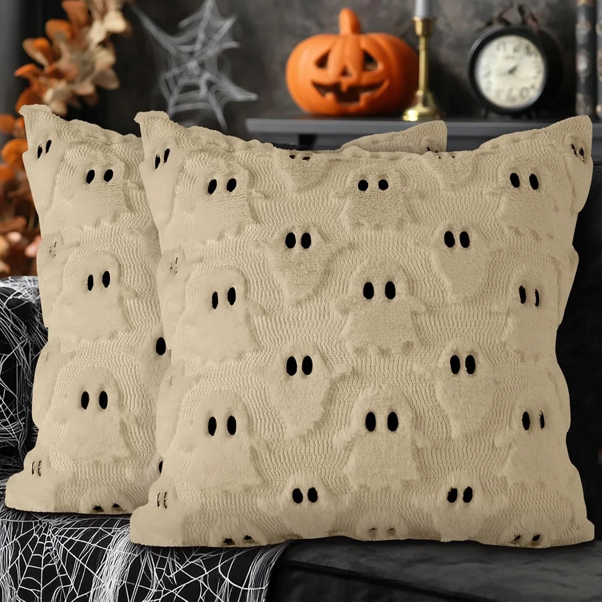 POSZEWKI NA PODUSZKI 2 SZTUKI 45X45CM PLUSZOWE DUCH HALLOWEEN DEKORACJA