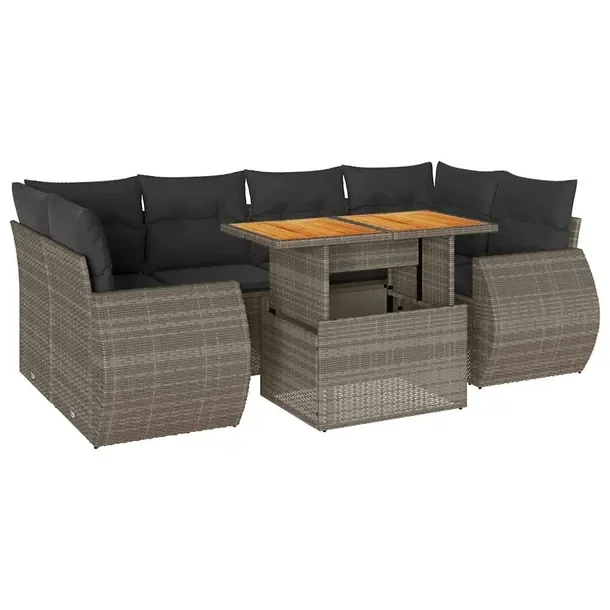 Zestaw mebli ogrodowych szary rattan PE z poduszkami 62 x 62 x 69 cm