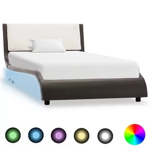 vidaXL Rama łóżka z LED, szaro-biała, sztuczna skóra, 90 x 200 cm - Łóżka - miniaturka - grafika 1