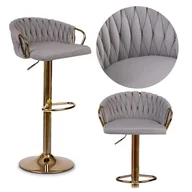 Taborety i hokery - Hoker barowy z oparciem, Elissian, Sofotel szary ze złotą podstawą - miniaturka - grafika 1
