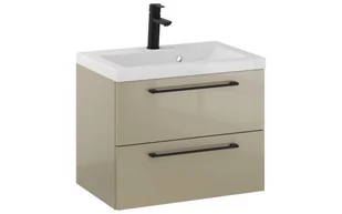 Szafka Wisząca Z Umywalką RON 60 cm - Cappuccino Wysoki Połysk - Uchwyty Czarne Matowe - Szafki łazienkowe - miniaturka - grafika 1