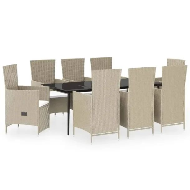 Zestaw Mebli Ogrodowych Rattan PE, Stal, Szkło, 200x100x74 cm, Beżowy/Cza
