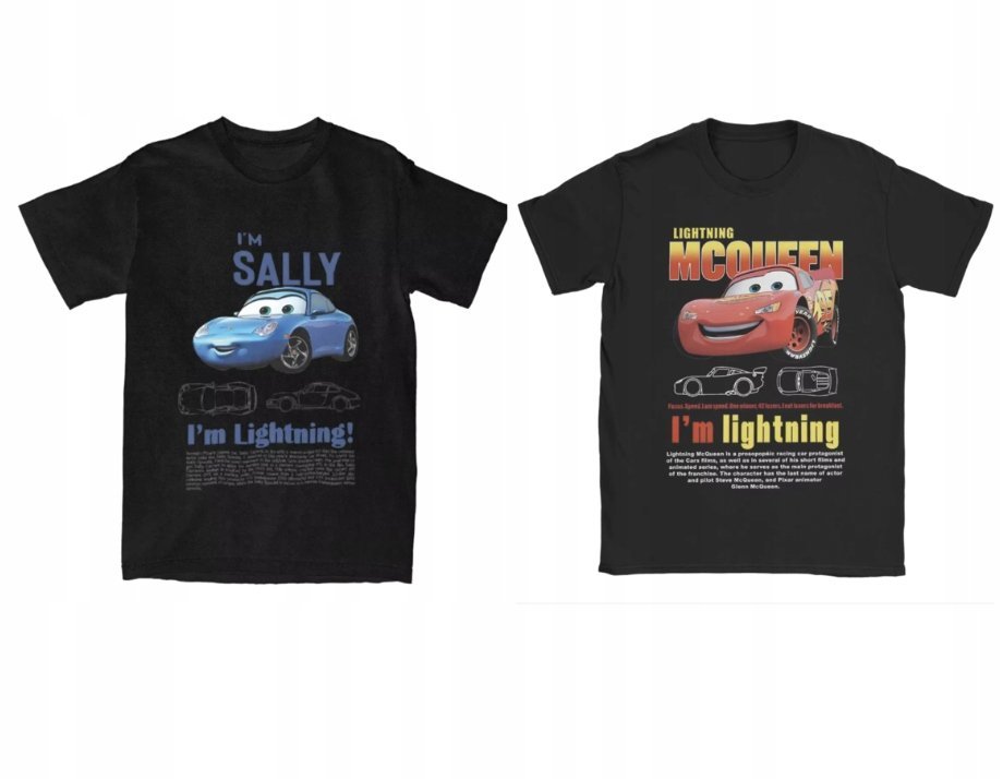 ZESTAW KOSZULEK DLA PAR AUTA ZYGZAK I'm Lightning Cars Mcqueen sally