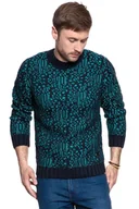 Swetry męskie - Wrangler, Sweter męski, Jacquard Knit Dark Navy W8641Qhae, rozmiar M - miniaturka - grafika 1