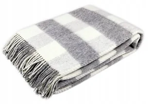 KOC WEŁNIANY 160X200 KRATA SZARA FRĘDZLE - Koce - miniaturka - grafika 1
