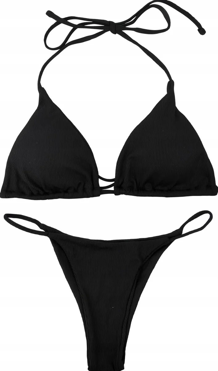 Bikini damskie dwuczęściowe stringi wiązane stroje kąpielowe czarne