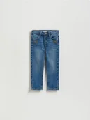 Spodnie i spodenki dla dziewczynek - Reserved - Jeansy slim z haftem - niebieski - miniaturka - grafika 1