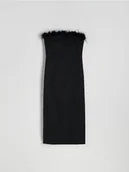 Sukienki - Reserved - Sukienka bandeau z piórami - czarny - miniaturka - grafika 1