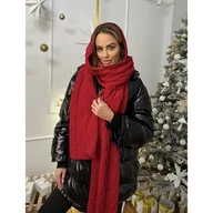 Swetry damskie - DŁUGI SZAL KOMIN Z KAPTUREM CLEO II POLSKI PRODUCENT J&K PREMIUM EDYCJA ŚWIĄTECZNA - CIEMNA CZERWIEŃ - miniaturka - grafika 1
