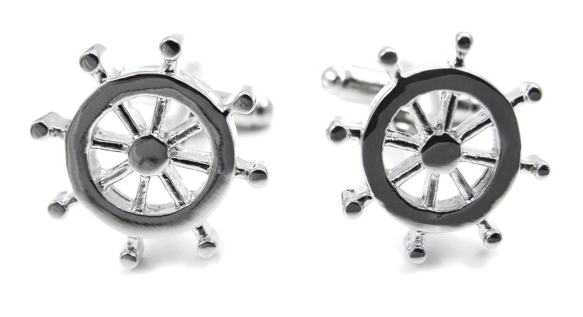 Srebrne spinki do mankietów - koła sterowe U112
