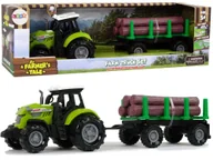 Samochody i pojazdy dla dzieci - TRAKTOR ZIELONY PRZYCZEPA BALE DREWNA FARMA DŹWIĘK - miniaturka - grafika 1