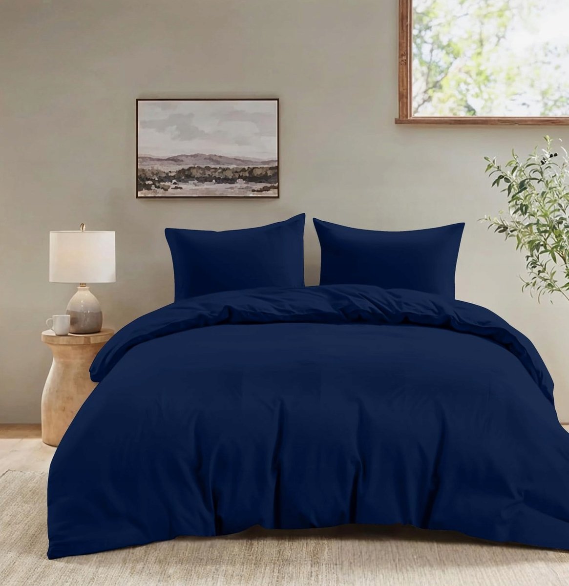 POŚCIELI KOMPLET 155X220CM 2 POSZEWKI 80X80CM CIEMNY NIEBIESKI MIKROFIBRA