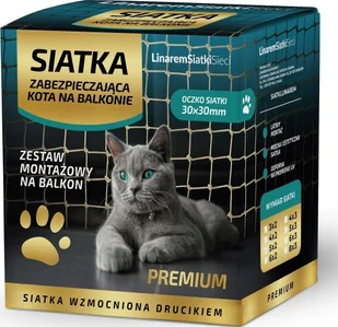 Linarem SiatkiSieci ZESTAW SIATKA NA BALKON 6x3m Z DRUCIKIEM PREMIUM DLA KOTA BEZ WIERCENIA - Pozostałe akcesoria dla kotów - miniaturka - grafika 1