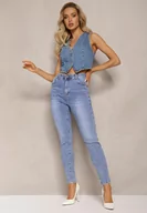 Spodnie damskie - Niebieskie Skinny Jeansy z Bawełny Push-Up Lamierna - miniaturka - grafika 1