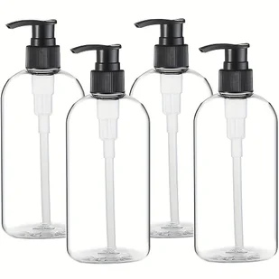 TEMU Zestaw 4 szt. Przezroczystych Butelki z Pompeką Bez BPA, 10oz (300ml) - Wytrzymałe, Wielokrotnego Napełniania Dozowniki na Szampon, Balsam, - Pozostałe akcesoria kosmetyczne - miniaturka - grafika 1
