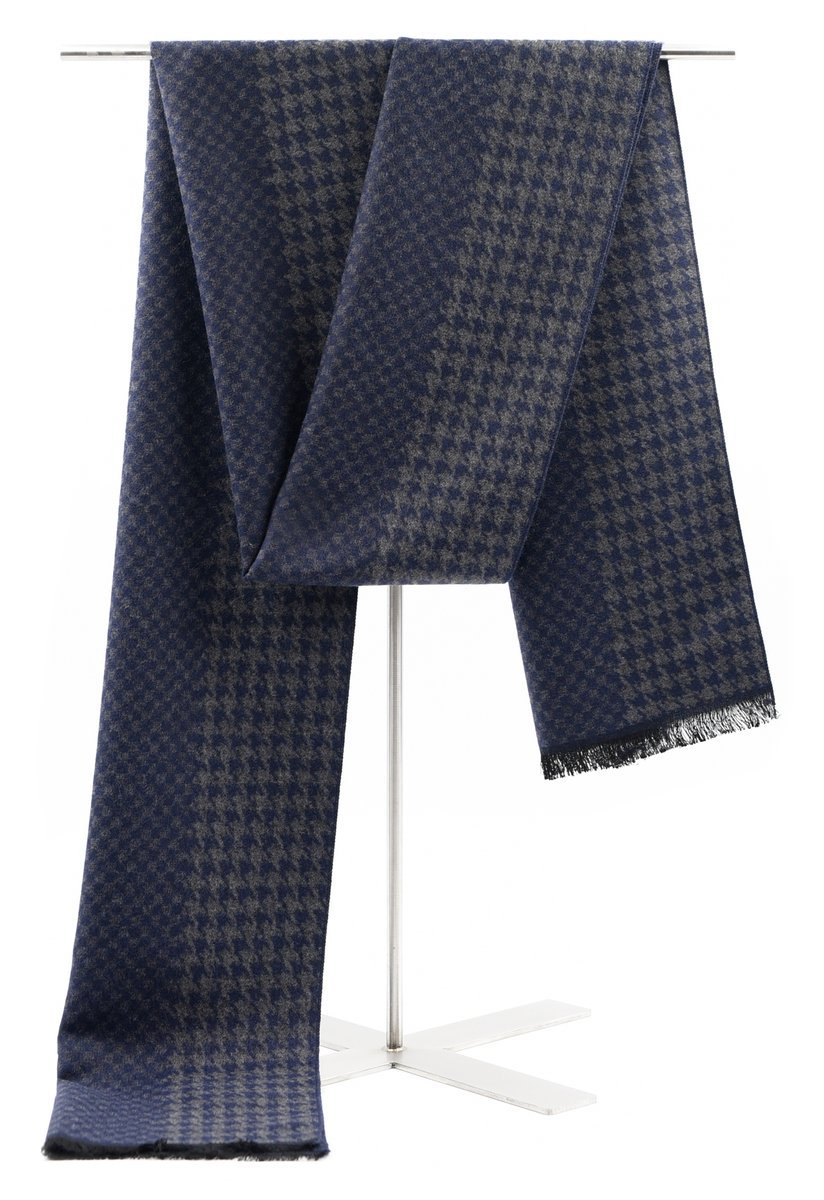 Szal Szalik Męski Szaro - Granatowy W Kratkę