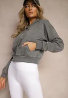 Bluzy damskie - Ciemnoszara Bluza z Kapturem i Bawełną Ozdobiona Ściągaczami Evianae - miniaturka - grafika 1