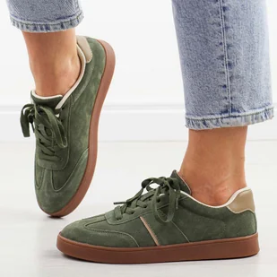 Oliwkowe skórzane półbuty damskie Sergio Leone Sp112 - Półbuty damskie - miniaturka - grafika 1