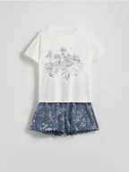 Piżamy damskie - Reserved - Dwuczęściowa piżama z nadrukiem - granatowy - miniaturka - grafika 1