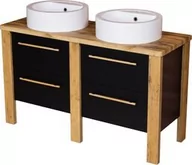 Szafki łazienkowe - Szafka łazienkowa czarna 130cm CORTEZ z dwiema umywalkami białymi - miniaturka - grafika 1