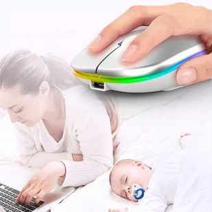 Cicha Myszka slim mysz bezprzewodowa Alogy podświetlana LED RGB do laptopa tabletu Srebrna 14567X27 - Myszki - miniaturka - grafika 5