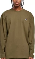 Koszulki męskie - STARTER BLACK LABEL Męski T-shirt z długim rękawem, wyszywane logo na klatce piersiowej i nadrukiem rękawów, naszywka z logo na obszyciu, Essential Longsleeve Tee, rozmiar S do XXL, Darkolive, XL - miniaturka - grafika 1