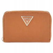 Portfele - Guess Damski Mały Portfel Elegancka Portmonetka Poliuretanowa Brązowa Ładna - miniaturka - grafika 1