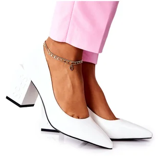 S.Barski Skórzane Czółenka Na Słupku Białe Cherith - Czółenka - miniaturka - grafika 1