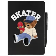 Zeszyty szkolne - NOTES CZARNY A5 LINIA+ DŁUGOPIS SKATER MIŚ Wzory - miniaturka - grafika 1